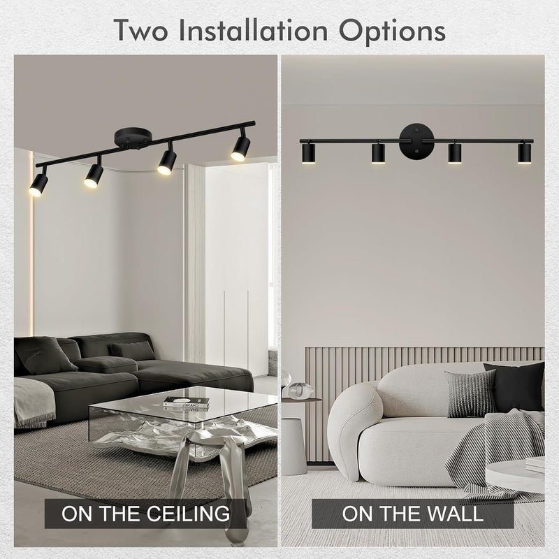 AUQUEE 4 Light Track Lighting Fixtures Ceiling, 16W/2700K Black Track Lighting with Acrylic Lampshade & Rotatable Light Heads, 20000hrs Lifespan, Modern LED Track Lights Ceiling for Kitchen/Hallyway - Image 5